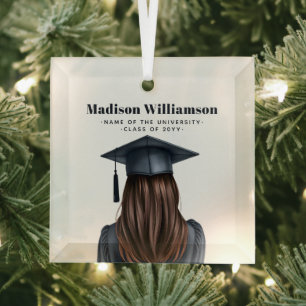 Personalised Modern Graduation Female Graduate Glass Tree Decoration
