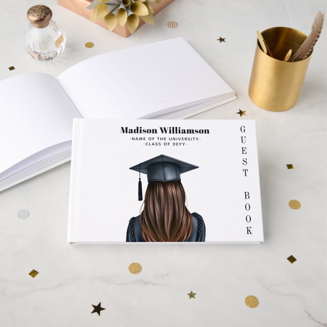 Personalised Modern Graduation Female Graduate Guest Book (Front Open)