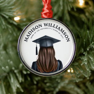 Personalised Modern Graduation Female Graduate Metal Tree Decoration