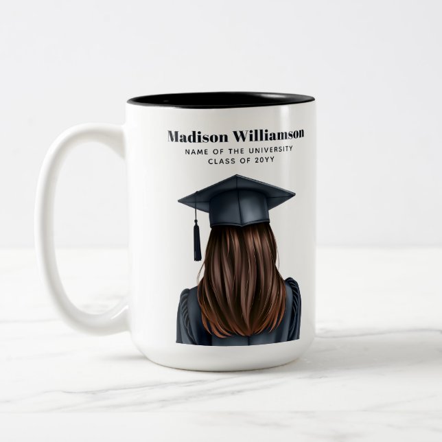 Personalised Modern Graduation Female Graduate Two-Tone Coffee Mug (Left)