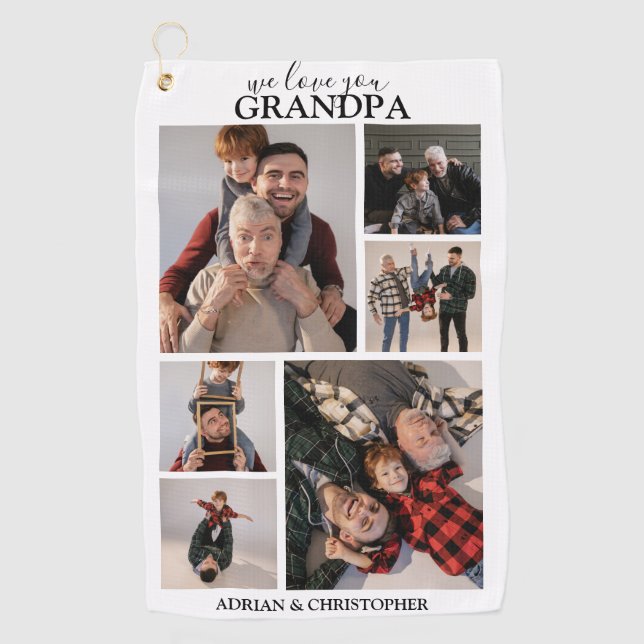 Personalised Modern Grandpa | 6 Photo Golf Towel (Front)