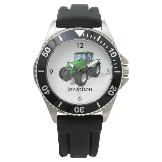 Personalised Modern Green Farm Tractor Watch (Front)