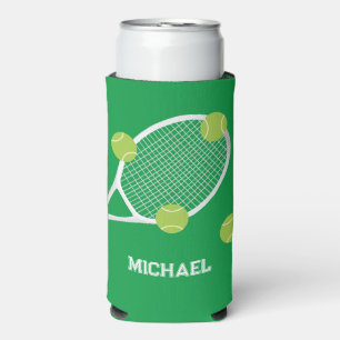 Personalised Modern Green Tennis Racket Ball Seltzer Can Cooler