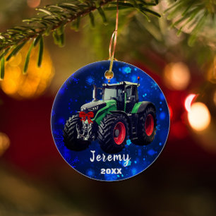 Personalised Modern Green Tractor "Christmas 20XX" Ceramic Tree Decoration