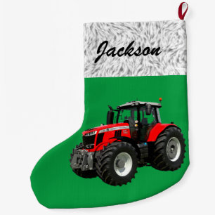 Personalised Modern Green Tractor Large Christmas Stocking