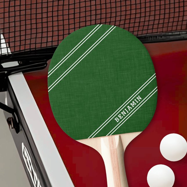 Personalised Modern Green White Player Name Ping Pong Paddle (Green and White Ping Pong Paddle with Custom Player Name)