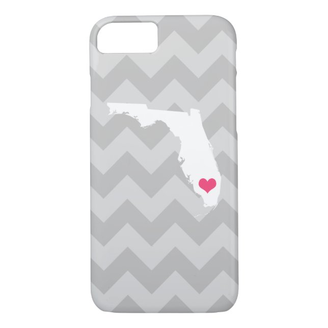 Personalised Modern Grey Chevron Florida Heart Case-Mate iPhone Case (Back)