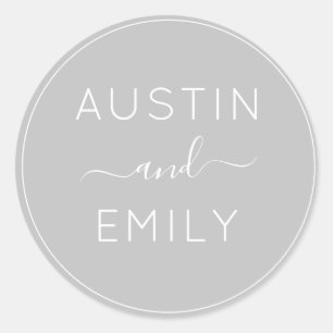 Personalised Modern  Grey white Wedding Classic Ro Classic Round Sticker