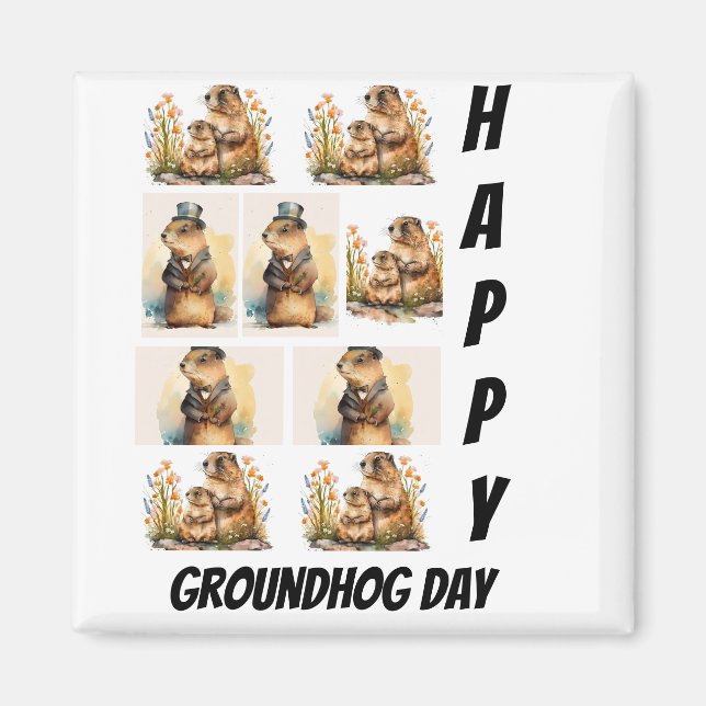 Personalised Modern Groundhog Day 9  Photo Collage Magnet (Front)