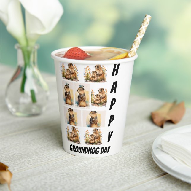 Personalised Modern Groundhog Day 9  Photo Collage Paper Cups (Insitu)
