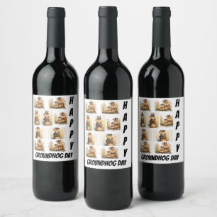 Personalised Modern Groundhog Day 9  Photo Collage Wine Label