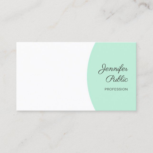 Personalised Modern Handwritten Elegant Mint Green Business Card (Front)
