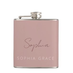 Personalised Modern Handwritten Script Dusty Pink Hip Flask