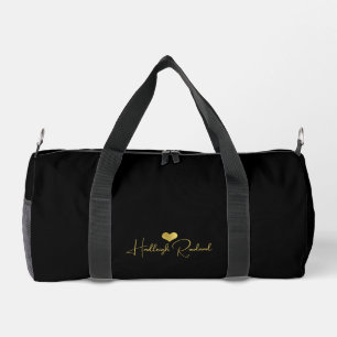 Personalised Modern Handwritten Script Name Black Duffle Bag