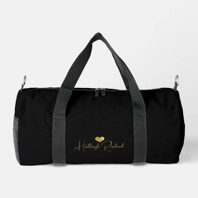 Personalised Modern Handwritten Script Name Black Duffle Bag (Back)