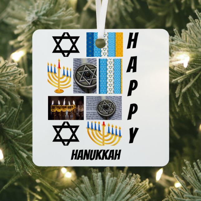 Personalised Modern Hanukkah 9  Photo Collage   Metal Tree Decoration (Insitu)