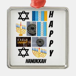 Personalised Modern Hanukkah 9 Photo Collage Metal Tree Decoration