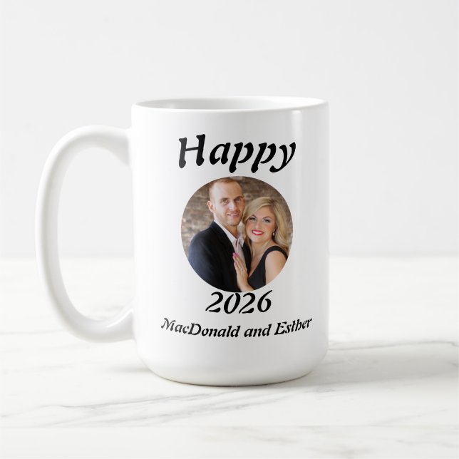 Personalised Modern Happy 2026 photo Coffee Mug (Left)