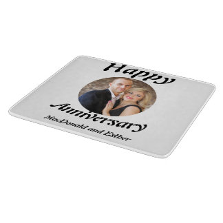 Personalised Modern Happy Anniversary photo  Cutting Board
