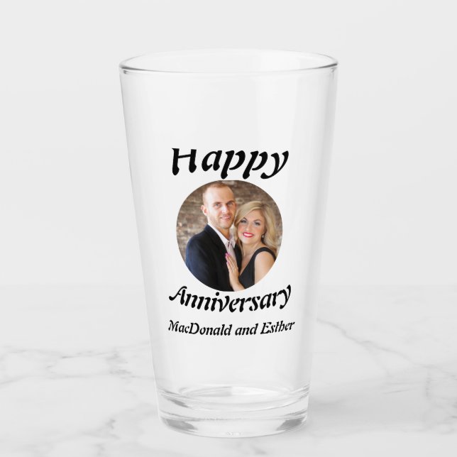 Personalised Modern Happy Anniversary photo  Glass (Front)