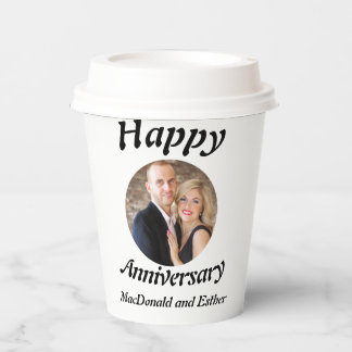 Personalised Modern Happy Anniversary photo  Paper Cups