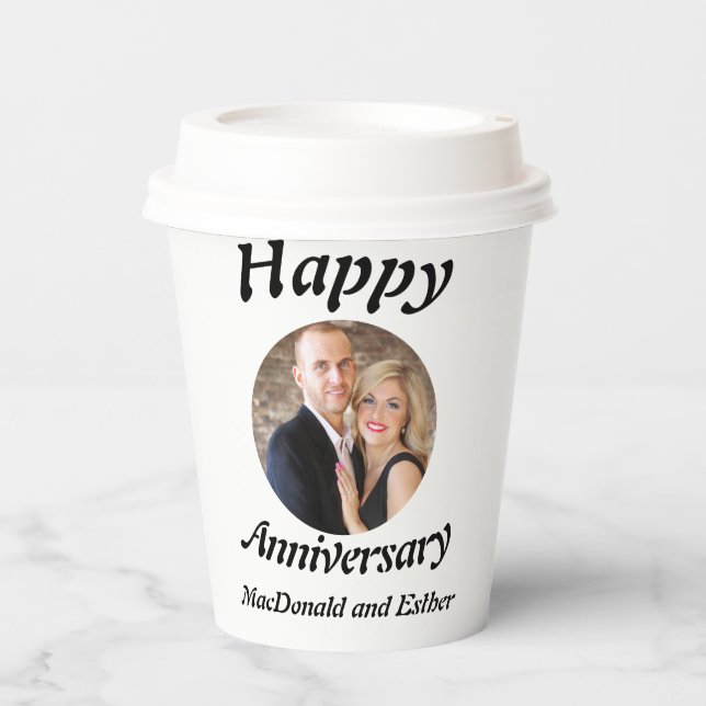 Personalised Modern Happy Anniversary photo  Paper Cups (Front)