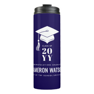 Personalised Modern Hat and Tassel Graduation Thermal Tumbler