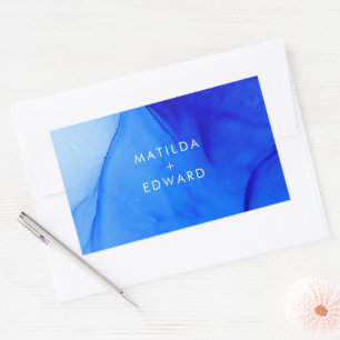 Personalised Modern Ink Abstract Blue Wedding Rectangular Sticker