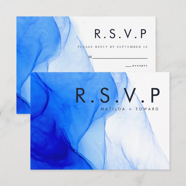 Personalised Modern Ink Wedding Bold Blue Abstract Enclosure Card (Front/Back)