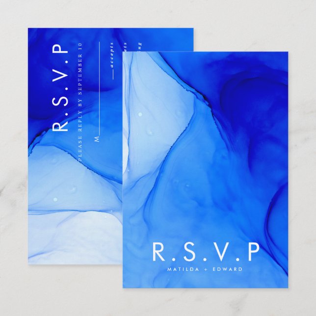 Personalised Modern Ink Wedding Bold Blue Abstract Enclosure Card (Front/Back)