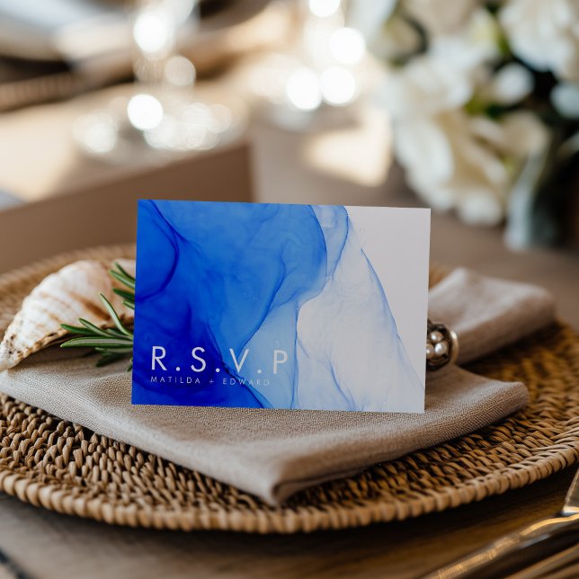 Personalised Modern Ink Wedding Bold Blue Abstract Enclosure Card (Creator Uploaded)