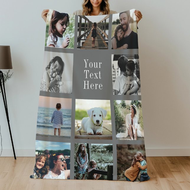 Personalised Modern Instagram Photo Collage Family Fleece Blanket (Creator Uploaded)