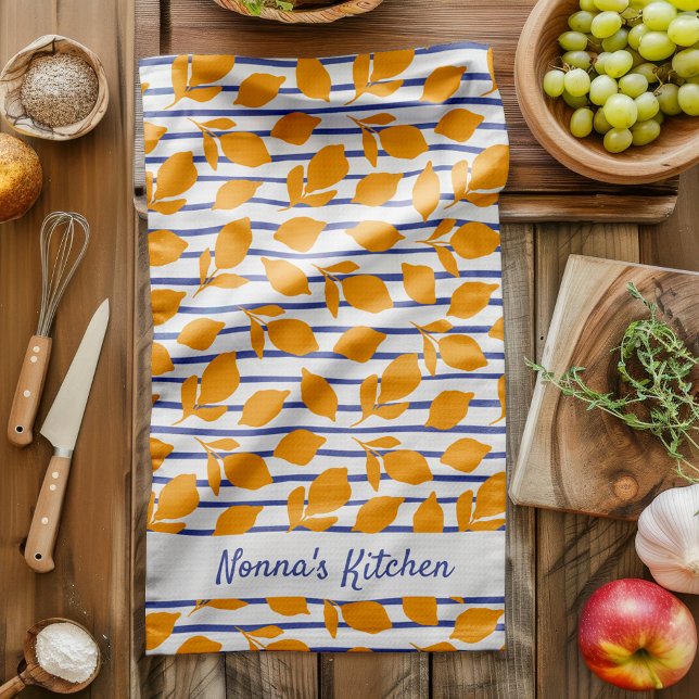 Personalised Modern Italian kitchen Lemons Tea Towel (Creator Uploaded)