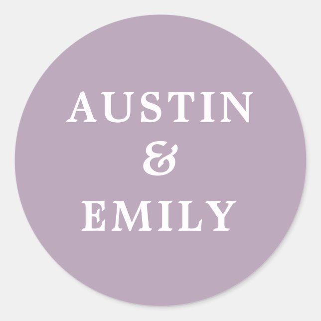 Personalised Modern Lavender Wedding Classic Round Sticker (Front)