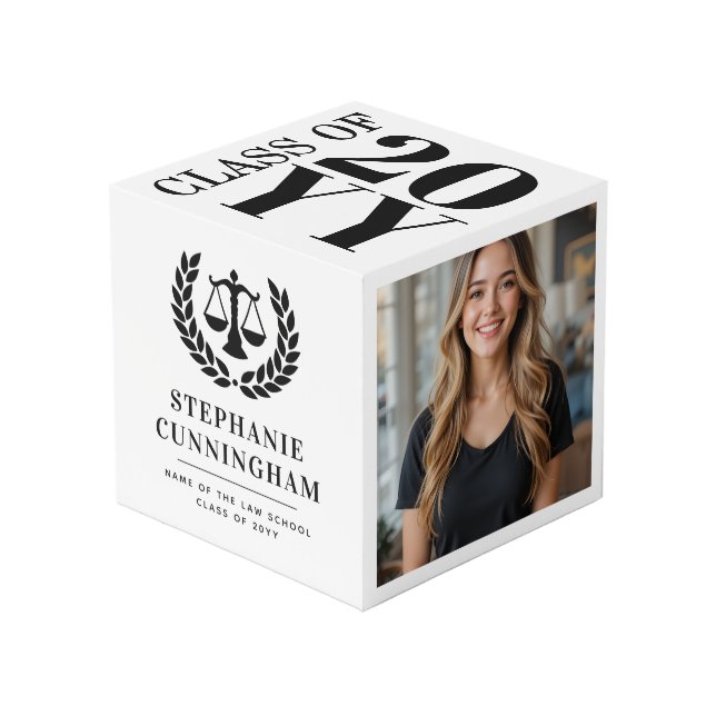 Personalised Modern Law School Graduation 3 Photo Cube (Front Angled)