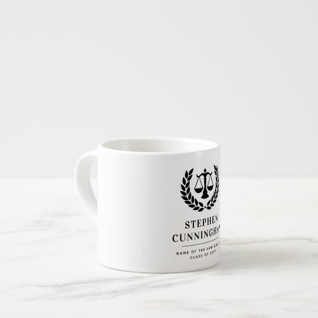 Personalised Modern Law School Graduation Espresso Cup (Front Left)