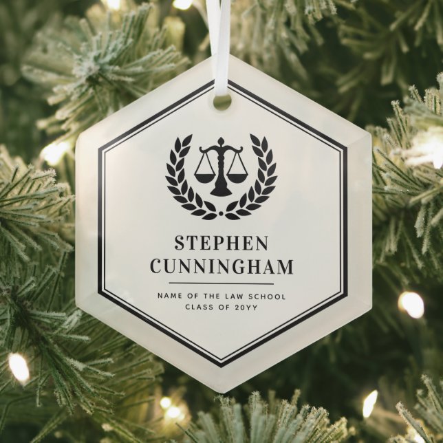 Personalised Modern Law School Graduation Glass Tree Decoration (Insitu)