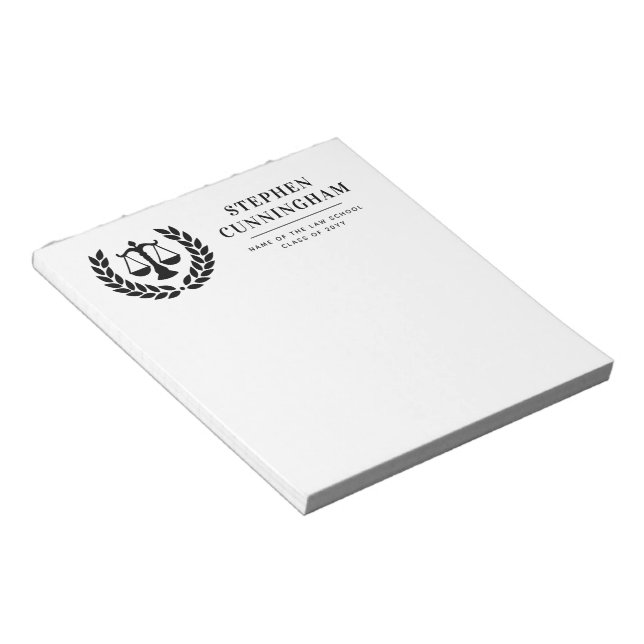 Personalised Modern Law School Graduation Notepad (Angled)