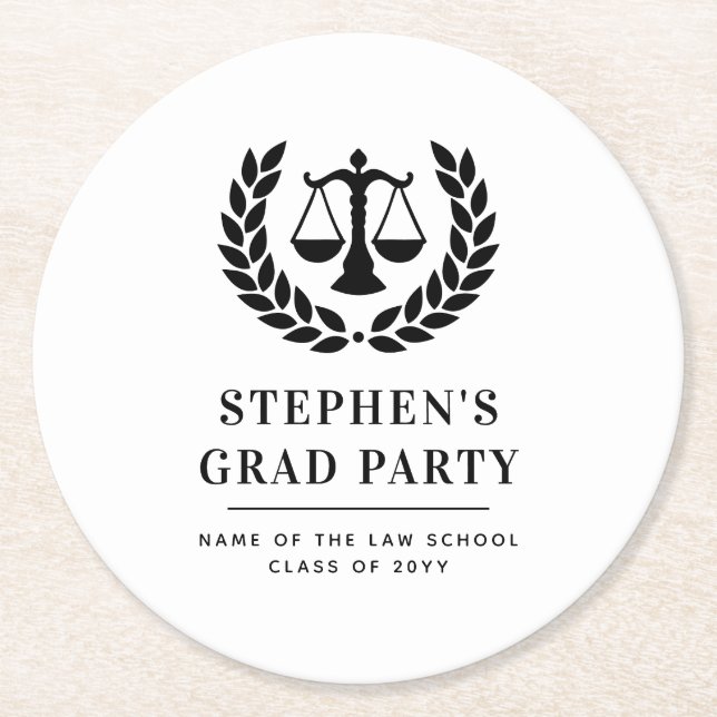 Personalised Modern Law School Graduation Round Paper Coaster (Front)