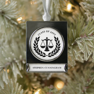 Personalised Modern Law School Graduation Silver Plated Banner Ornament