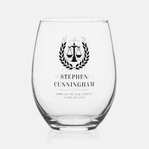 Personalised Modern Law School Graduation Stemless Wine Glass