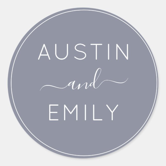 Personalised Modern Light Blue Wedding Classic Round Sticker (Front)