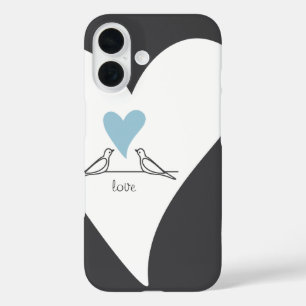 Personalised Modern Love Birds Light Blue Heart iPhone 16 Case