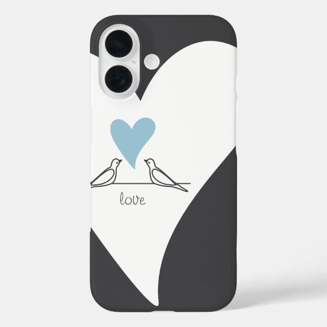 Personalised Modern Love Birds Light Blue Heart Case-Mate iPhone Case (Back)