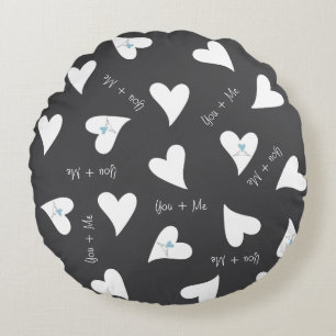 Personalised Modern Love Birds Light Blue Heart Round Cushion