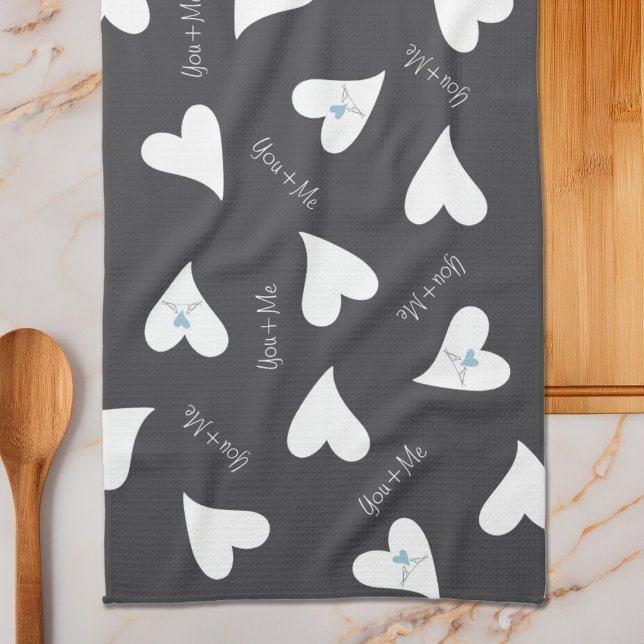 Personalised Modern Love Birds Light Blue Heart Tea Towel (Creator Uploaded)