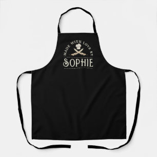 Personalised Modern Made With Love Emblem Black Apron