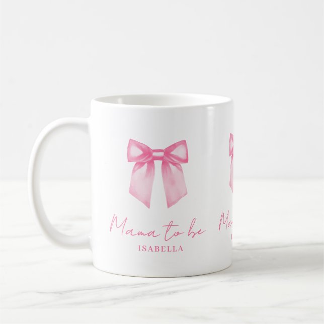 Personalised Modern Mama To Be Pink Bow Mug (Left)