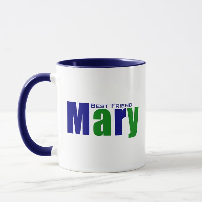 Personalised Modern "Mary" in Deep Green and Blue Mug (Left)