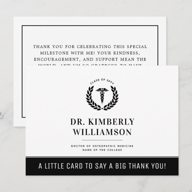 Personalised Modern Medical School Graduation Thank You Card (Front/Back)